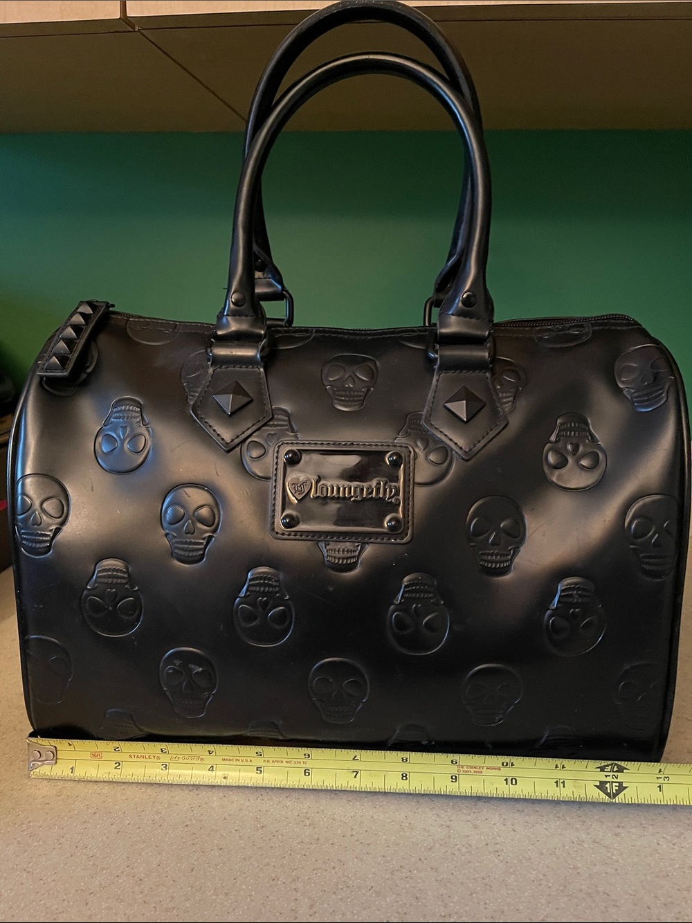 Loungefly Black Embossed Skull Doctors Speedy bag w pyramid stud detail EUC